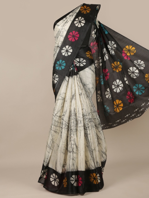 

Pothys Off White & Black Printed Cotton Blend Saree