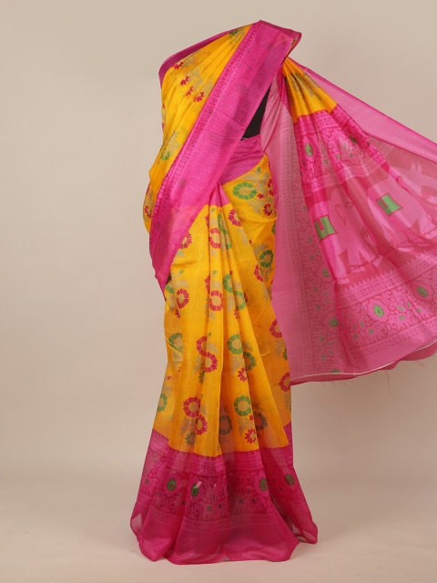 

Pothys Yellow & Pink Floral Saree