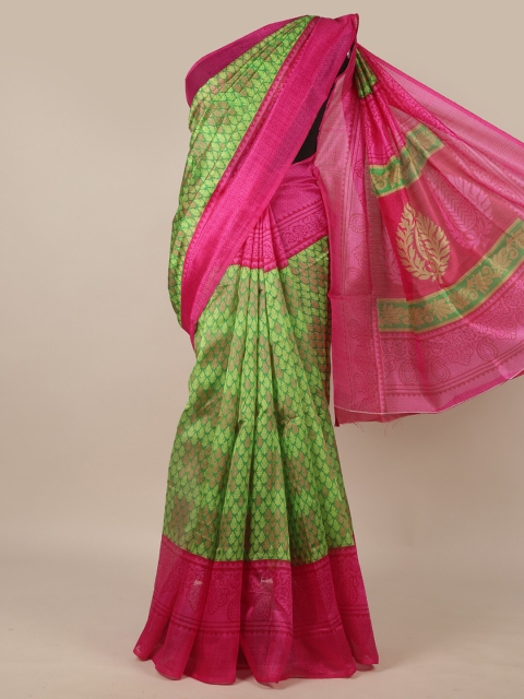 

Pothys Green & Magenta Ethnic Motifs Printed Saree