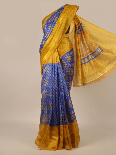

Pothys Blue & Mustard Ethnic Motifs Saree