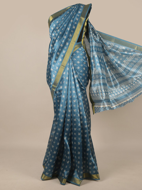 

Pothys Blue Geometric Printed Cotton Blend Saree