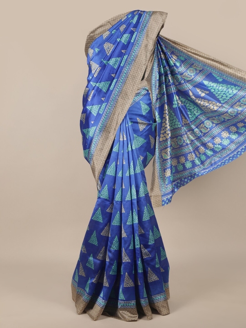 

Pothys Blue & Beige Cotton Blend Saree