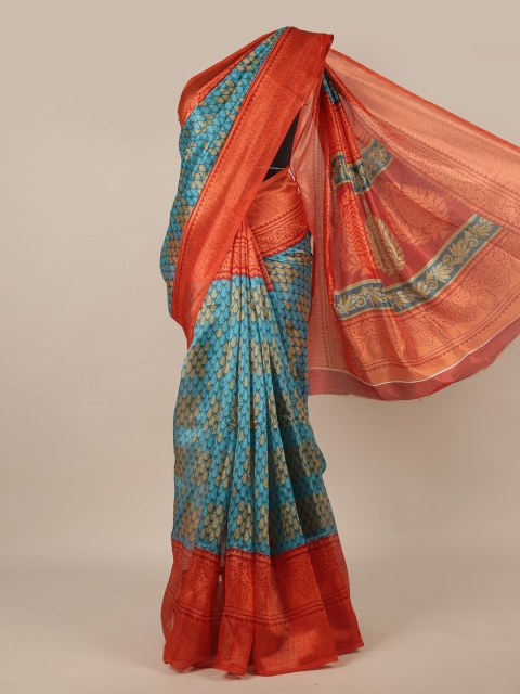

Pothys Turquoise Blue & Red Ethnic Motifs Printed Cotton Blend Saree
