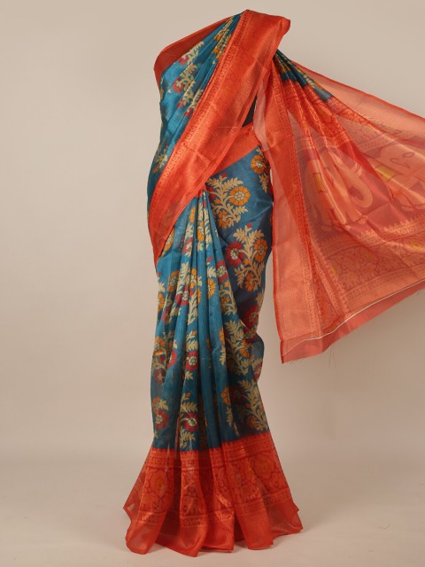 

Pothys Teal & Red Floral Saree