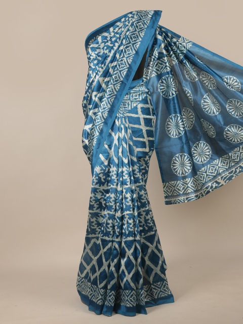 

Pothys Blue & White Cotton Blend Saree