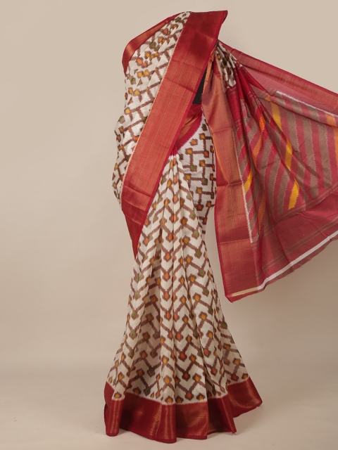 

Pothys Cream-Coloured & Maroon Ethnic Motifs Printed Saree