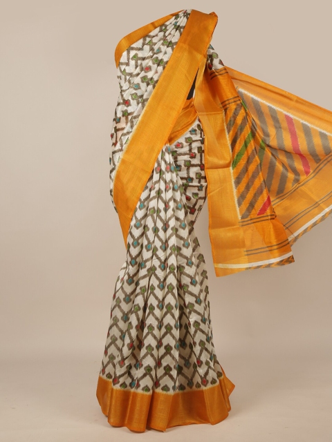 

Pothys Cream-Coloured & Brown Geometric Printed Zari Saree