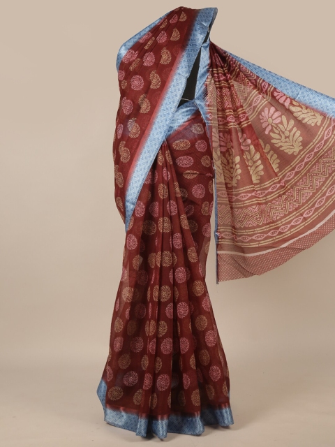 

Pothys Maroon & Blue Ethnic Motifs Printed Cotton Blend Saree