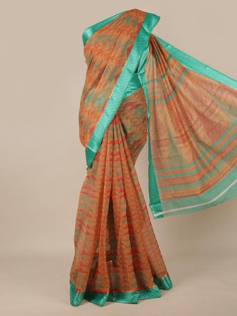 

Pothys Orange & Green Cotton Blend Saree