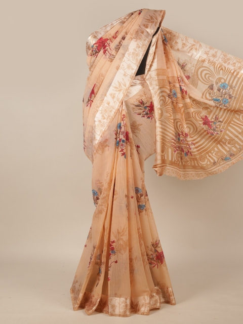 

Pothys Peach-Coloured Floral Saree