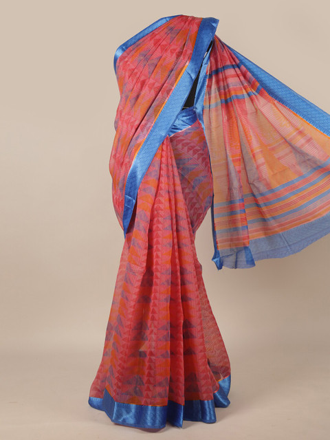 

Pothys Pink & Blue Cotton Blend Saree