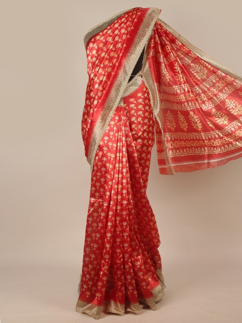 

Pothys Red & Grey Floral Printed Saree