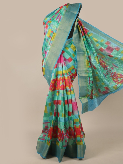 

Pothys Sea Green & Fuchsia Printed Saree