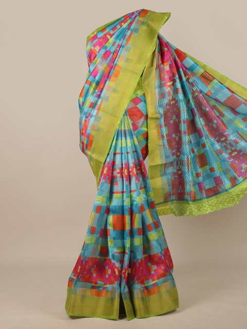

Pothys Green & Blue Geometric Printed Zari Saree