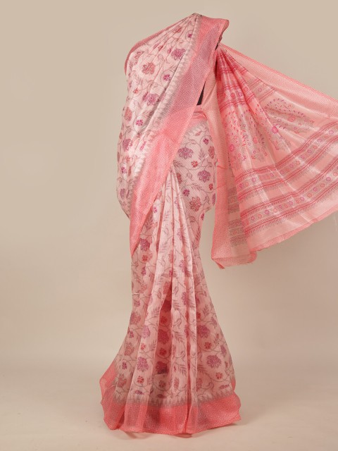 

Pothys Pink & White Floral Printed Cotton Blend Saree