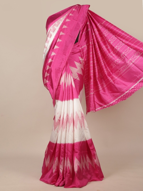 

Pothys Cream-Coloured & Pink Cotton Blend Saree