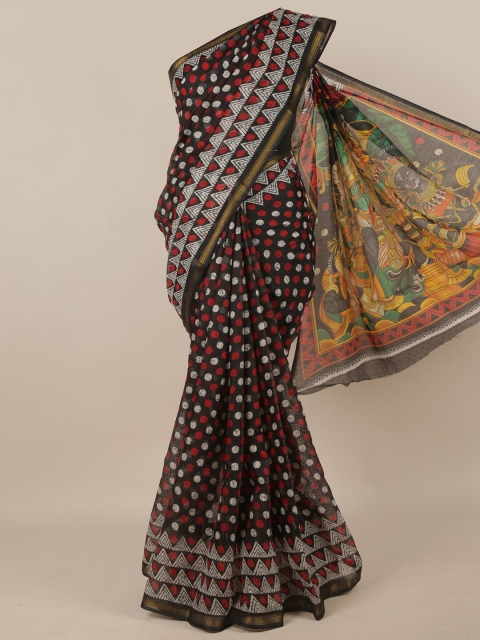 

Pothys Black & Red Geometric Printed Cotton Blend Saree