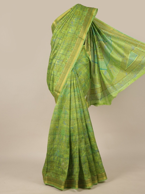 

Pothys Green & Blue Cotton Blend Zari Saree