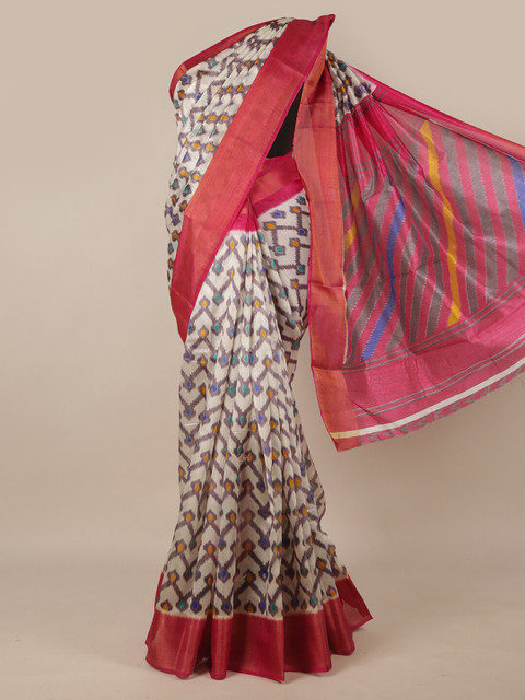 

Pothys Cream-Coloured & Red Ethnic Motifs Saree