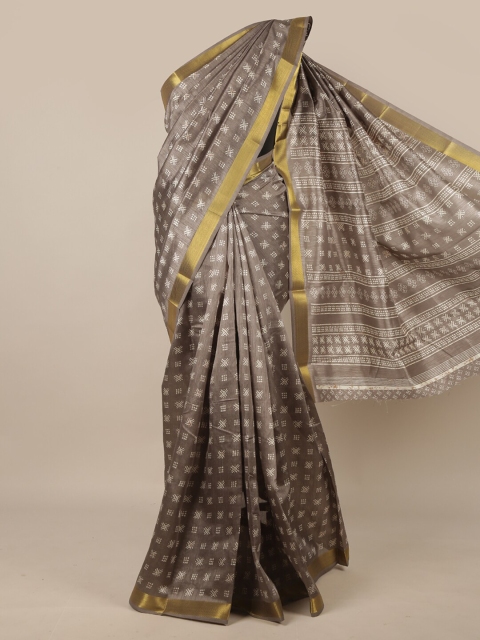 

Pothys Grey & White Zari Cotton Blend Saree