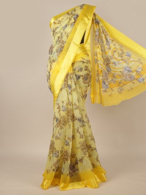 

Pothys Yellow & Grey Floral Printed Cotton Blend Saree