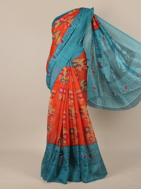 

Pothys Orange & Blue Floral Printed Saree