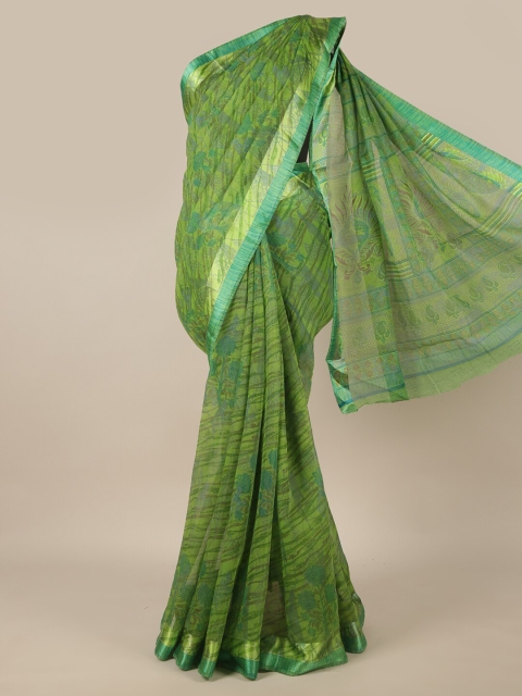 

Pothys Green & Yellow Floral Printed Saree