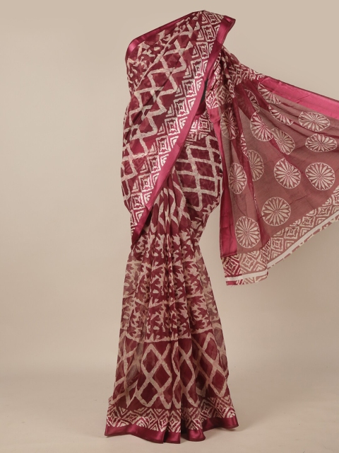 

Pothys Burgundy & Off White Batik Printed Cotton Blend Saree