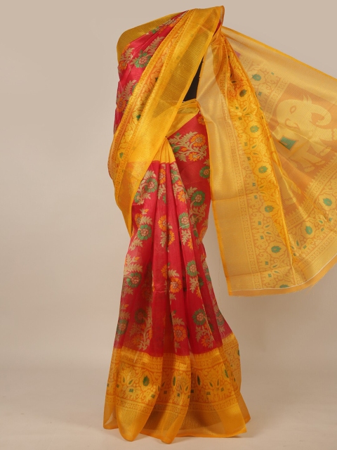 

Pothys Red & Yellow Floral Saree