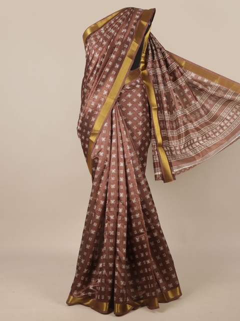 

Pothys Brown & White Printed Zari Saree