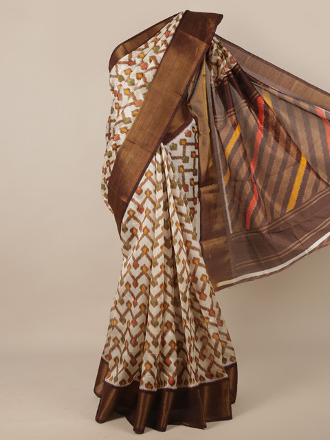 

Pothys Cream-Coloured & Orange Zari Saree