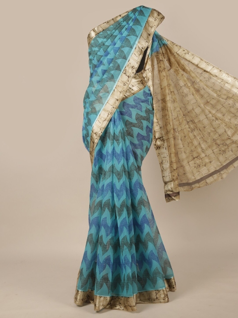 

Pothys Blue & Beige Cotton Blend Saree