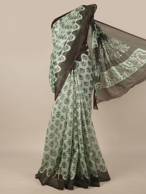 

Pothys Green & Coffee Brown Ethnic Motifs Cotton Blend Saree