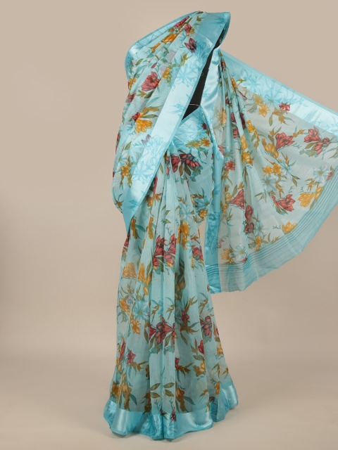 

Pothys Turquoise Blue & Yellow Floral Printed Saree