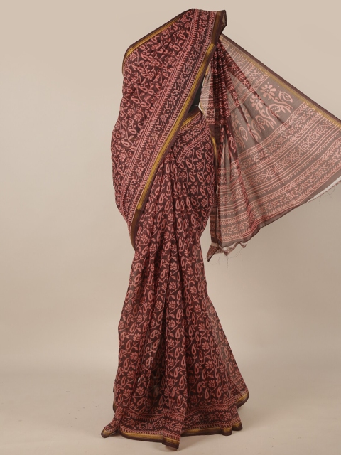 

Pothys Brown & Pink Paisley Printed Zari Saree