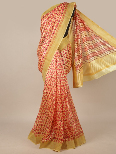 

Pothys Yellow & Peach-Coloured Zari Saree