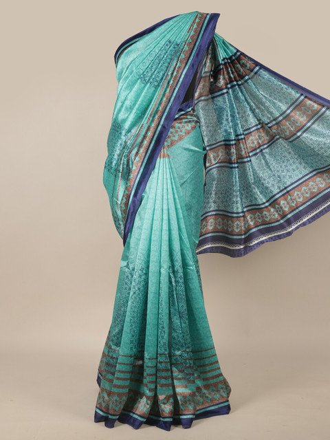 

Pothys Turquoise Blue & Brown Ethnic Motifs Printed Saree