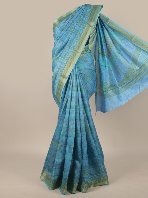 

Pothys Blue & Gold-Toned Floral Printed Saree