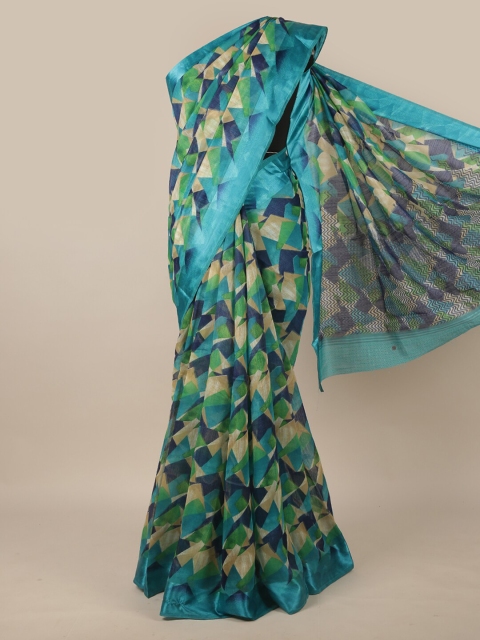 

Pothys Blue & Green Cotton Blend Saree