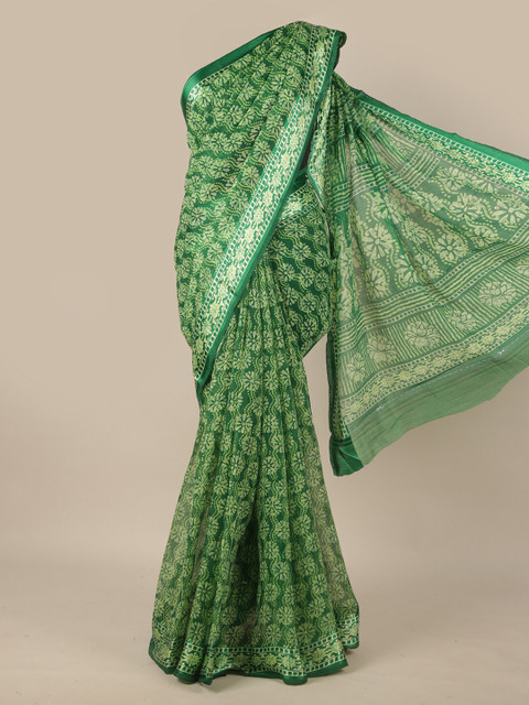 

Pothys Green & Cream-Coloured Cotton Blend Ethnic Motifs Saree