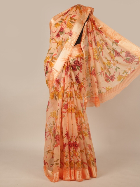 

Pothys Peach-Coloured & Red Floral Saree