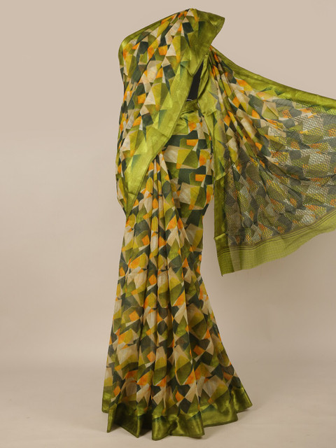 

Pothys Green & Orange Geometric Printed Saree
