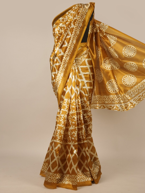 

Pothys Mustard & Off White Printed Cotton Blend Saree