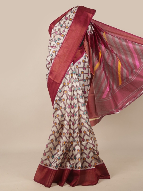 

Pothys Cream-Coloured & Magenta Zari Saree