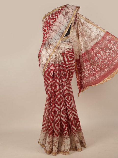 

Pothys Red & Off White Zari Saree