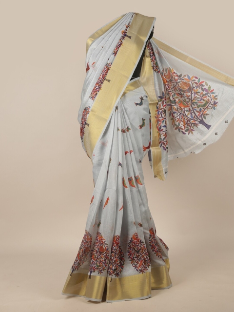 

Pothys Grey & Red Floral Zari Saree