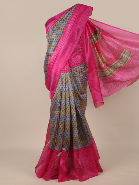 

Pothys Grey & Pink Printed Saree