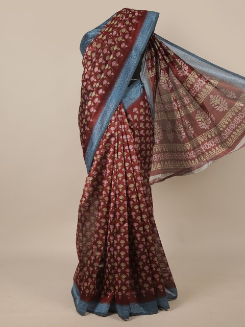 

Pothys Maroon & Blue Ethnic Motifs Printed Saree