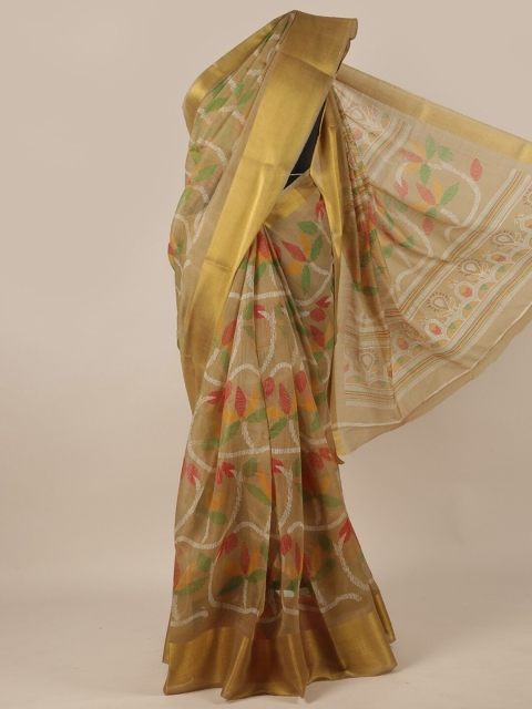 

Pothys Tan & Red Floral Zari Printed Saree