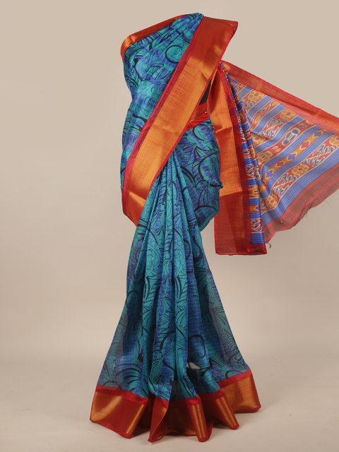 

Pothys Blue & Red Ethnic Motifs Zari Saree